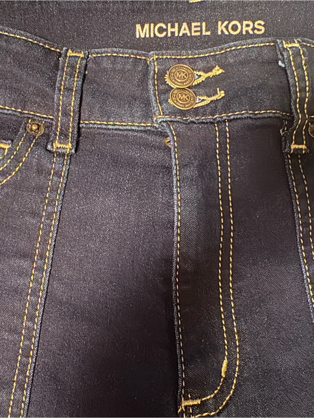 Michael Kors Selma Flare High-Rise Jeans – Dark Indigo with Contrast Stitching